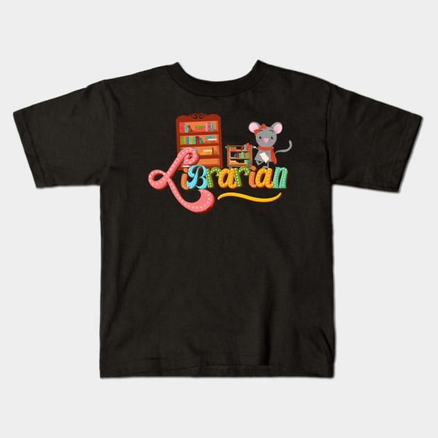 Cute mouse librarian illustration Kids T-Shirt by PrintAmor